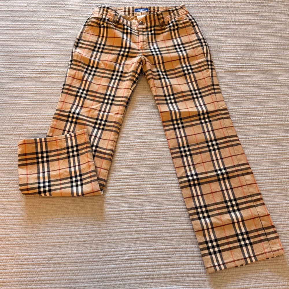 Burberry Womens Blue Label Nova Check Pants Beige Plaid Straight Leg 38EU / 0 US
